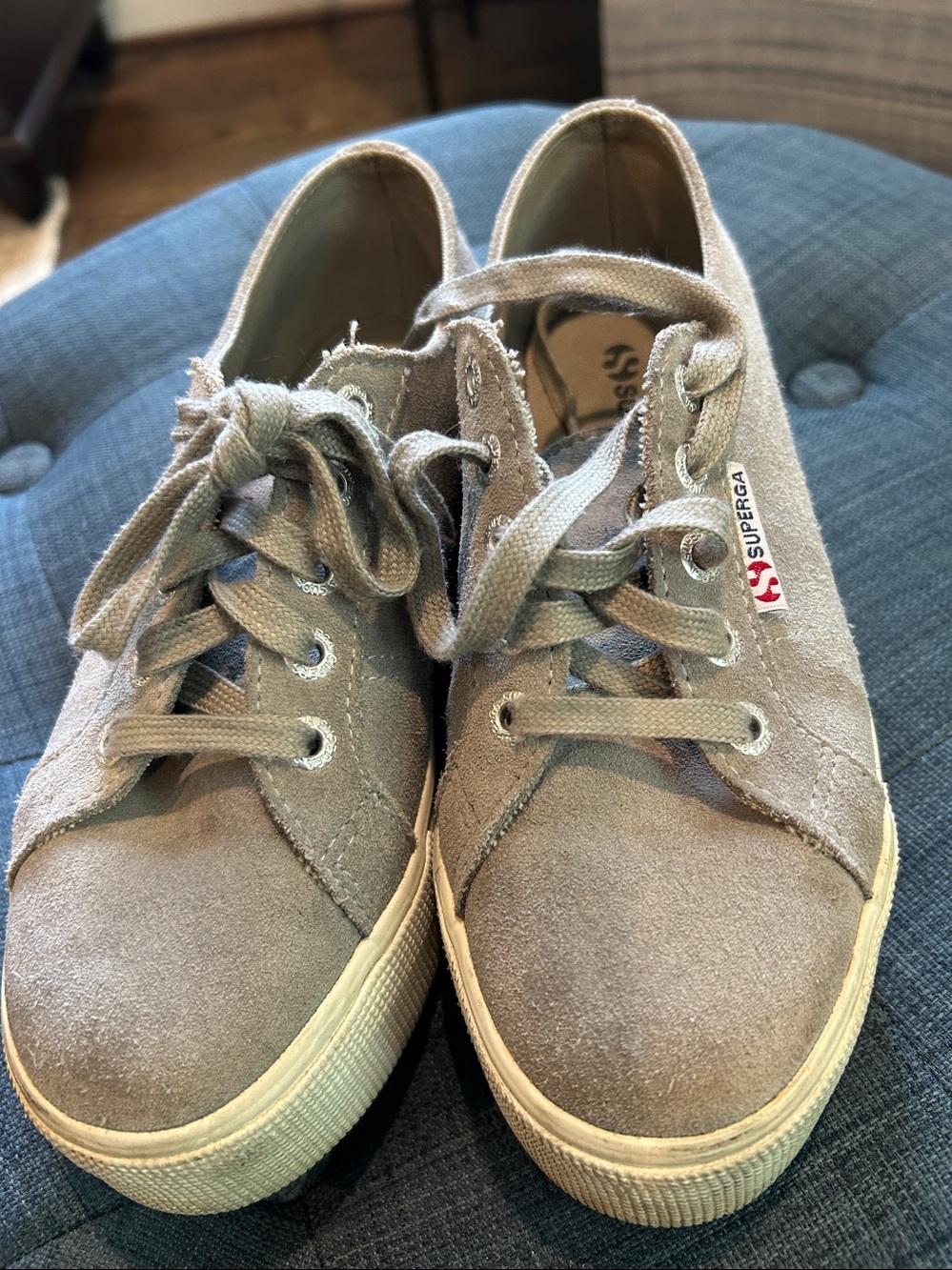 Superga Woman’s Platform Suede Lace-Up Sneakers in Taupe